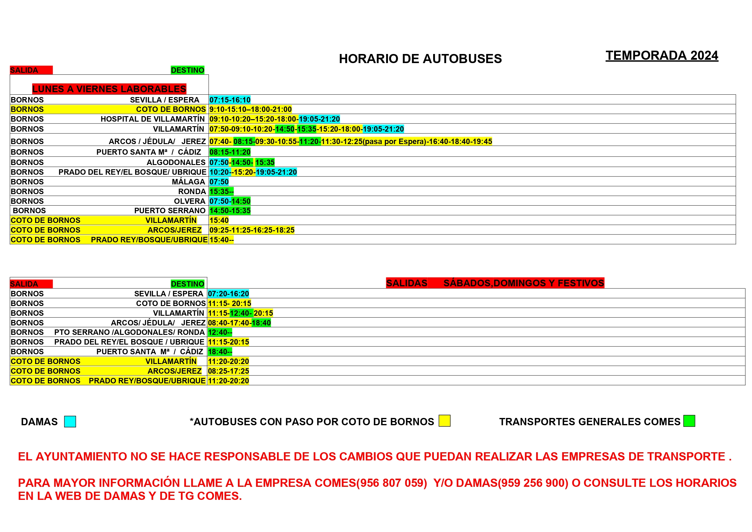 Horario salidas y regreso buses 2024